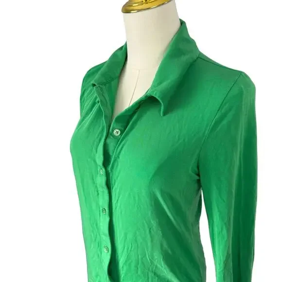 Wilfred Aritzia Pose Green Button-Up Shirt Tencel Lyocell Demure Bold Maximalist - Picture 8 of 13